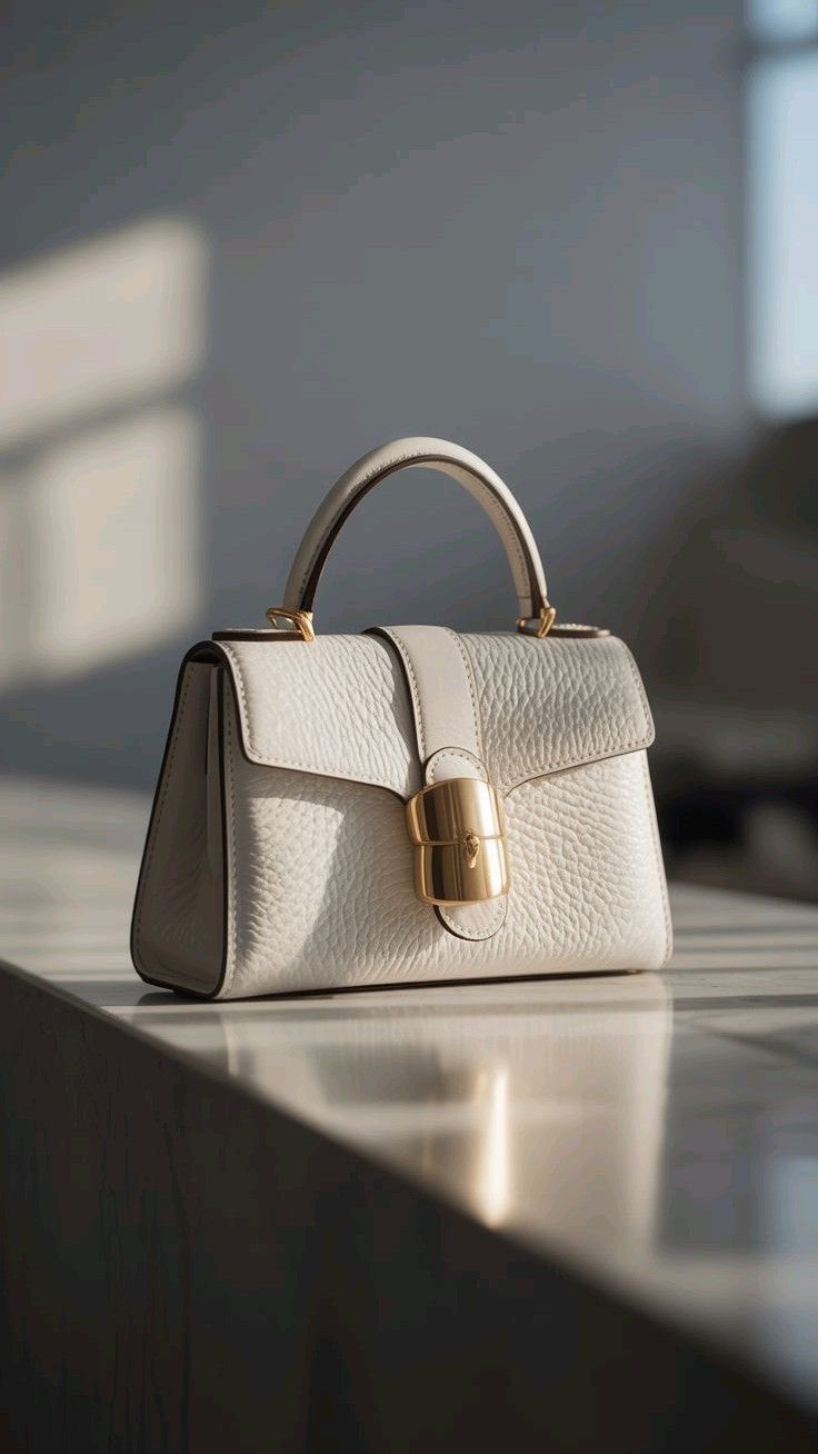 Ivory Sculpted Top-Handle Bag