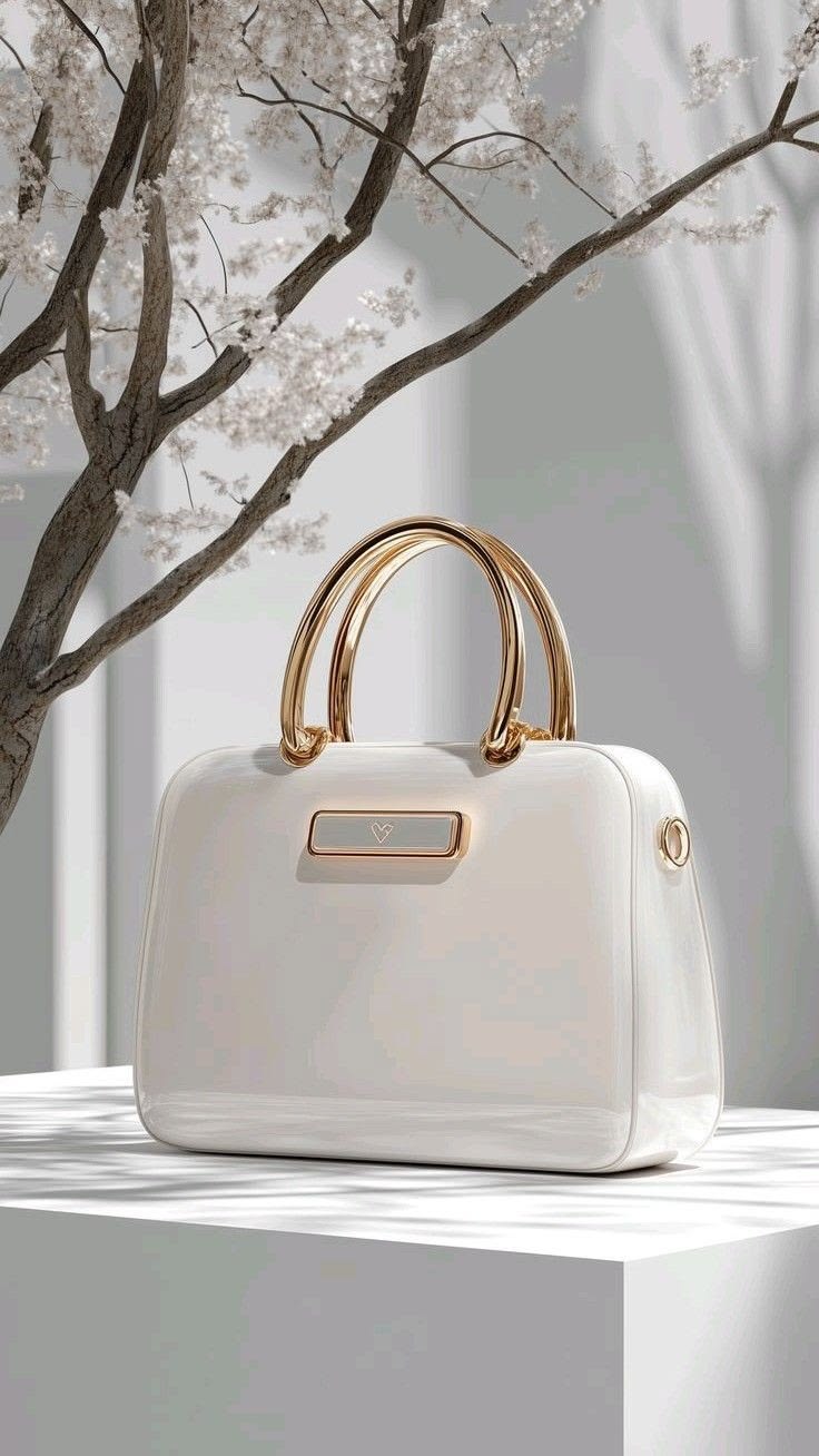 Ivory Gold-Handle Structured Tote