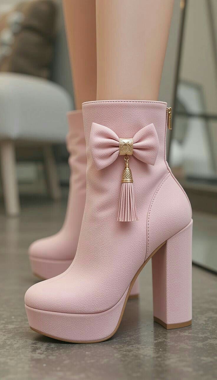 Blush Bow Platform Ankle Boots
