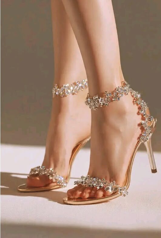 Rose Gold Floral Ankle-Strap Heels