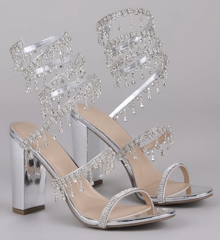 Silver Crystal Spiral-Strap Heels