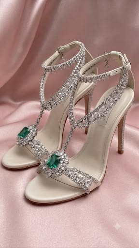 Silver Emerald-Tone Jewel Sandals