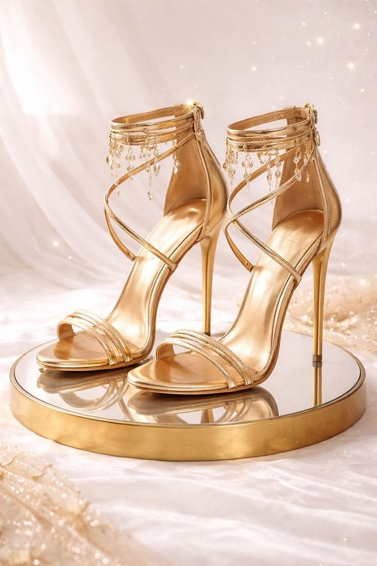 Golden Strappy Stiletto Sandals