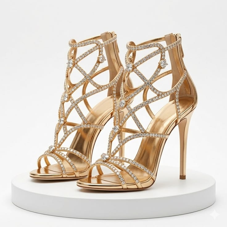 Gold Lattice Stiletto Sandals