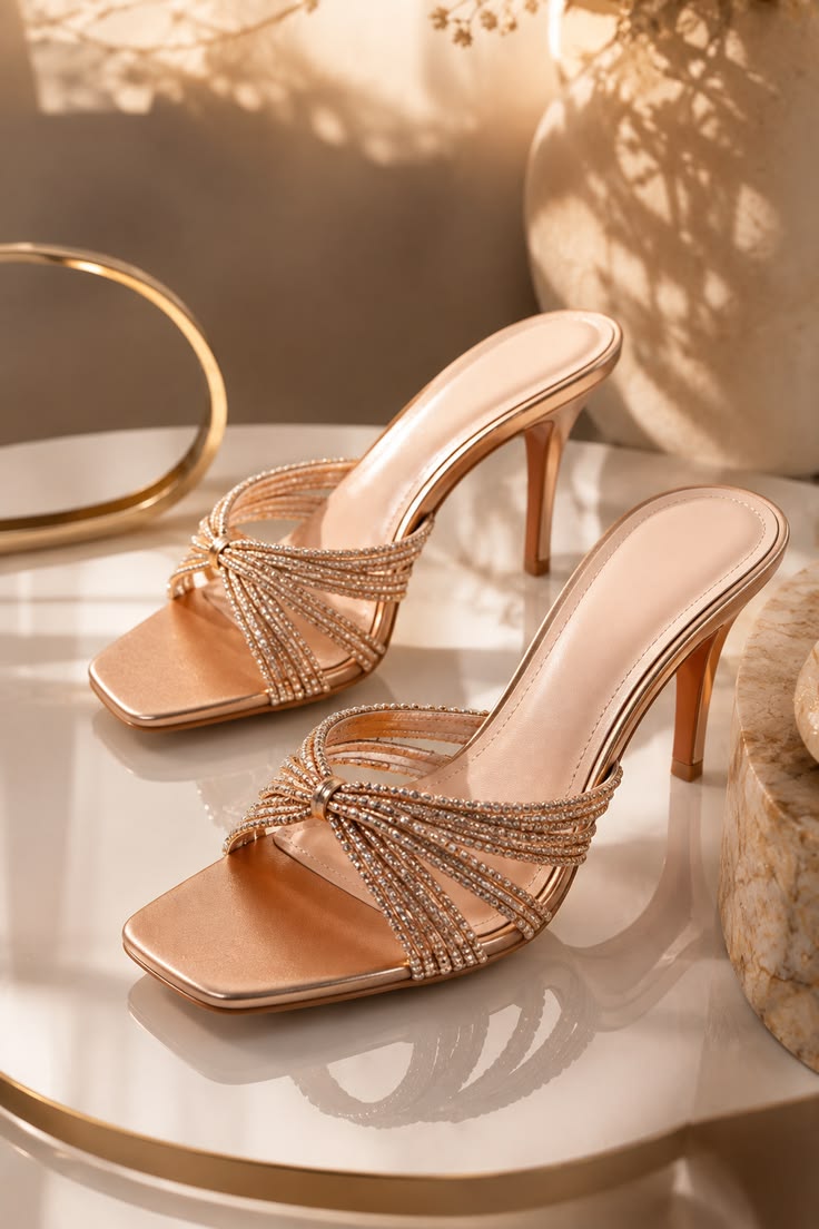Rose Gold Sparkling Strappy Heels
