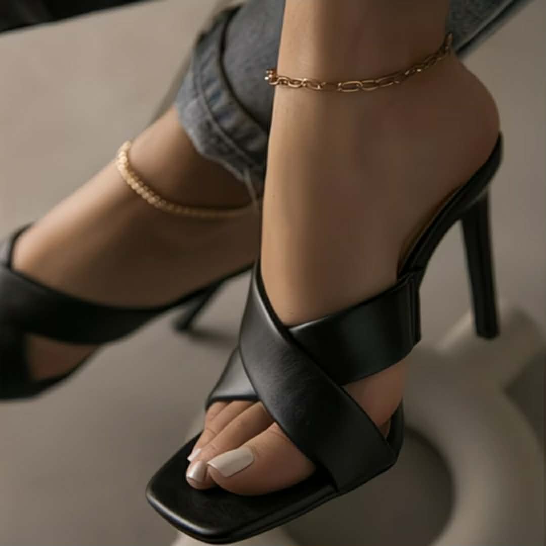 Black Cross-Strap Stiletto Sandals