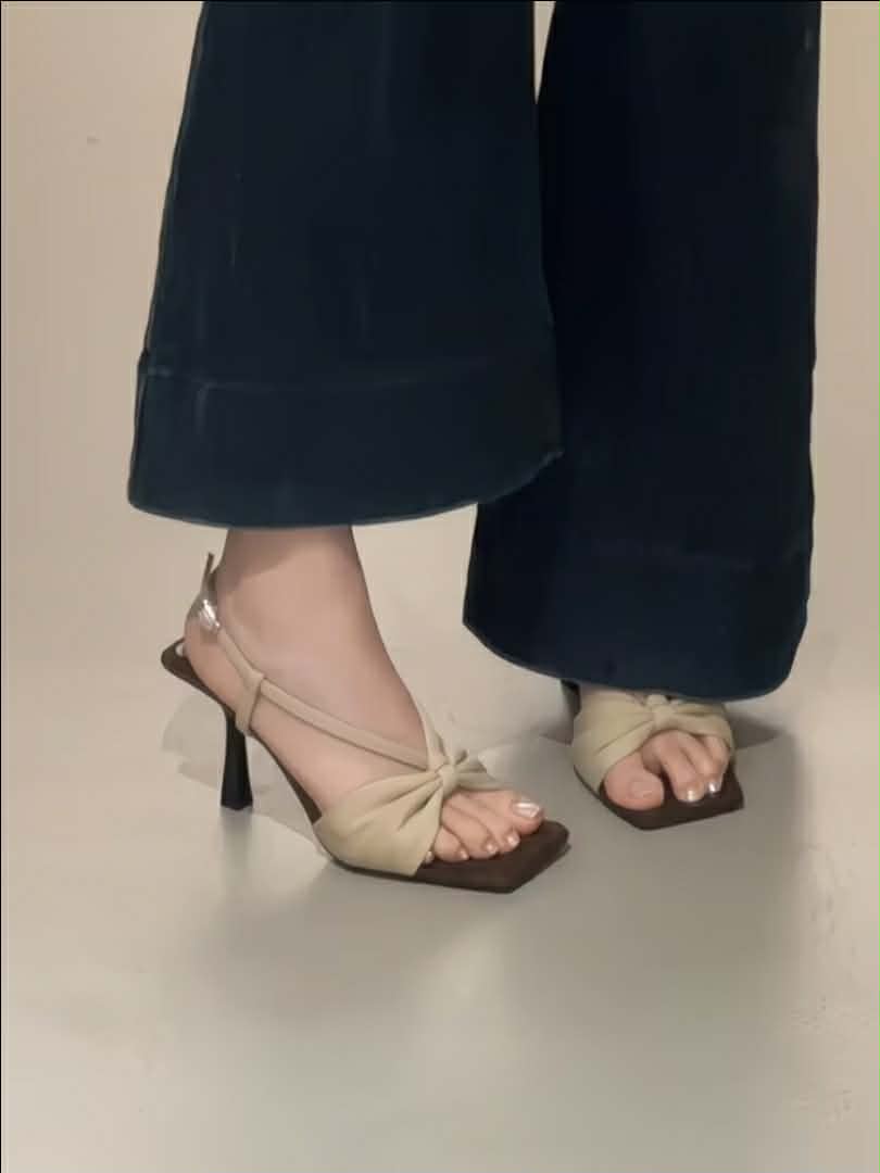 Champagne Bow Heel Mules