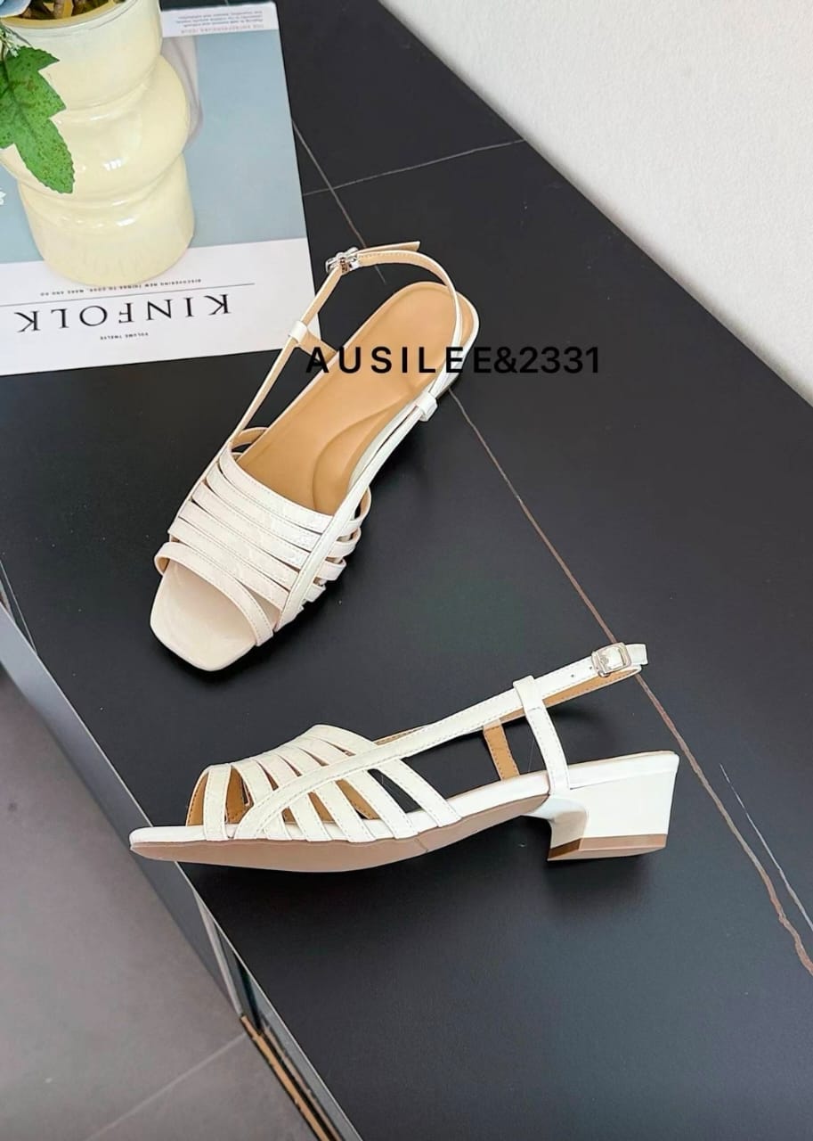 Ivory Woven Block Heel Sandals