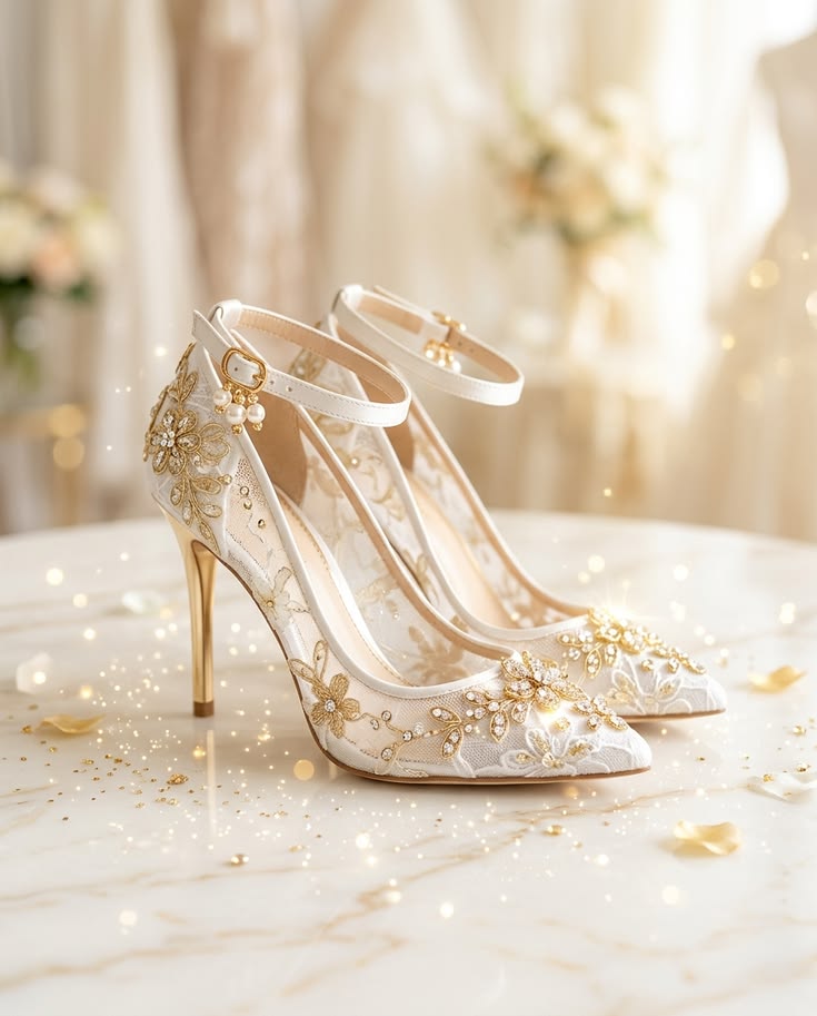 White Gold Statement Heels