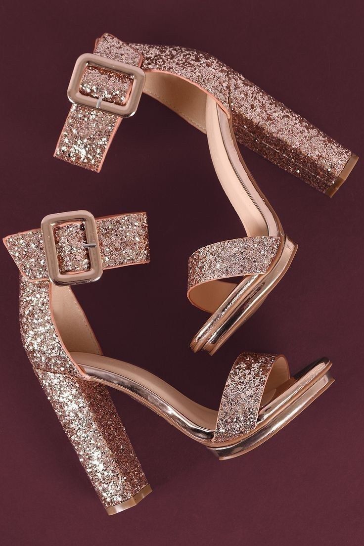 Rose Glitter Triple-Strap Heels