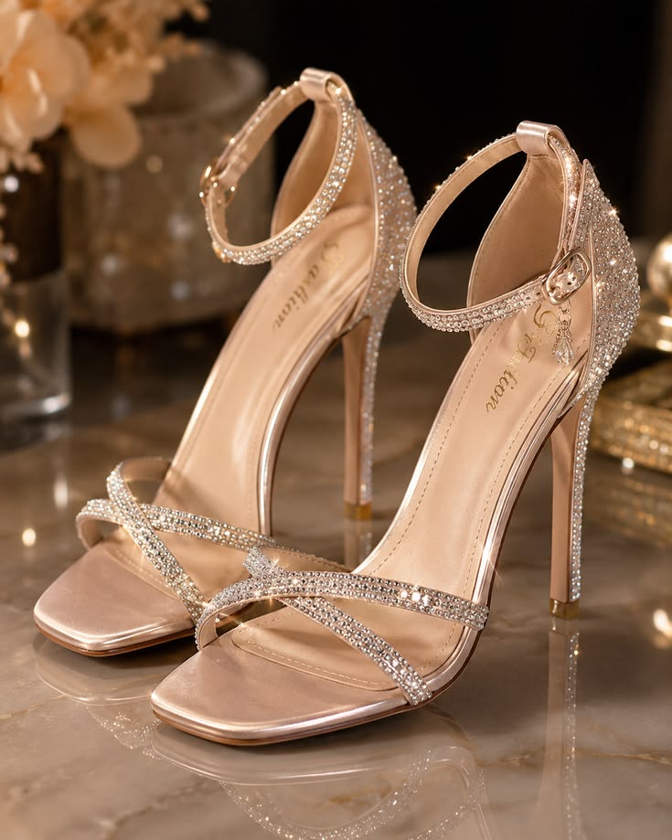Champagne Shimmer Ankle-Strap Heels